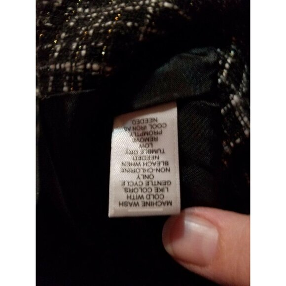 Catos Womens Stretch Skirt Size 8 Modest White Black Fringe Shimmer Lined - Picture 6 of 7